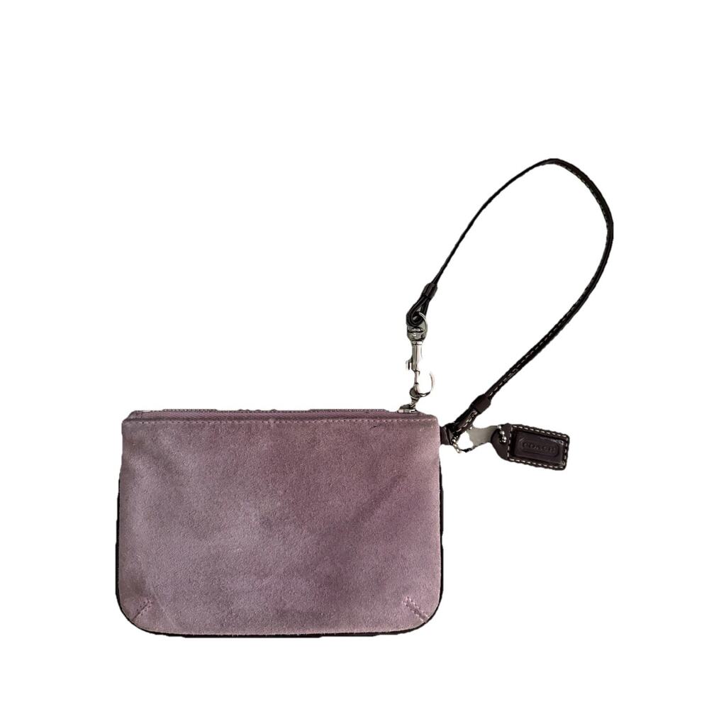 Coach Suede Wristlet Pouch Pink Lilac Mini Bag Leather Strap Y2K Vintage - Picture 7 of 10